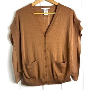 Ferré Wool Blend Open-Side Cardigan with Silk Tie Panels